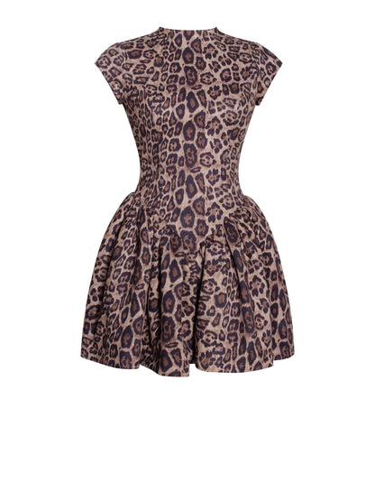 BACKLESS CHEETAH MINI PUFFY DRESS