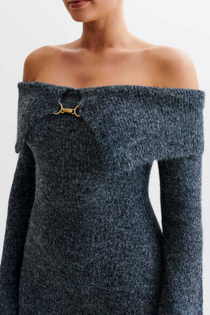 OFF SHOULDER KNIT MIDI DRESS