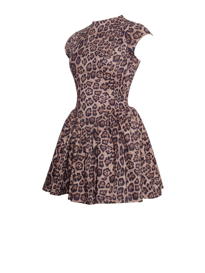 BACKLESS CHEETAH MINI PUFFY DRESS