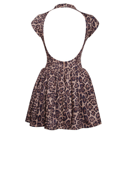 BACKLESS CHEETAH MINI PUFFY DRESS