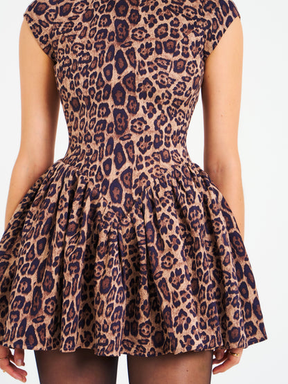 BACKLESS CHEETAH MINI PUFFY DRESS