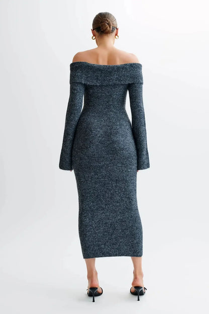 OFF SHOULDER KNIT MIDI DRESS